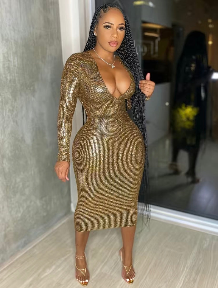 Thelz Sequin V Cut Dress