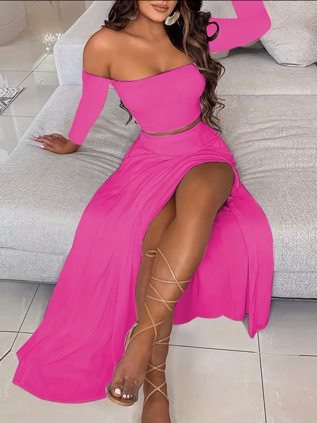 Off The Shoulder High Split Two Piece Set