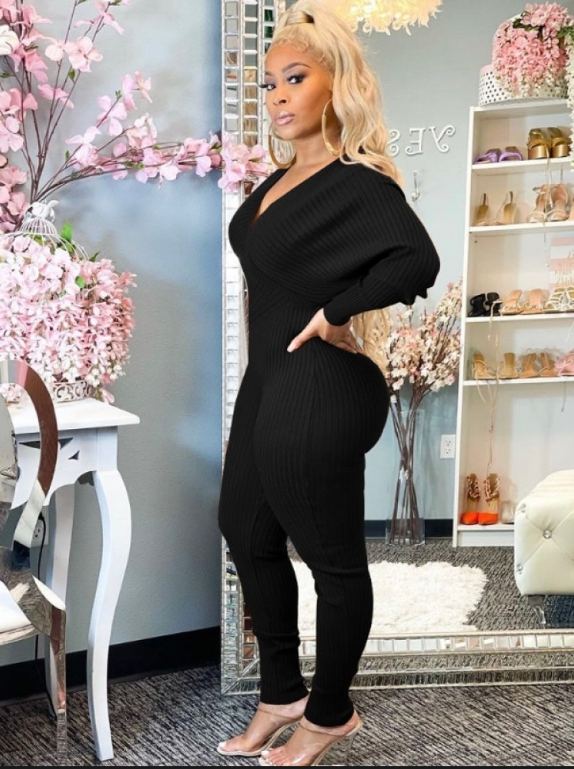 Thelz Ribbed Off The Shoulder Jumpsuit