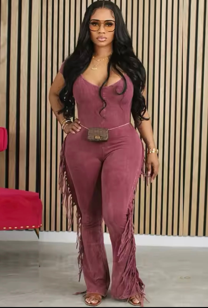 Thelz Fringe Wide Leg Jumpsuit