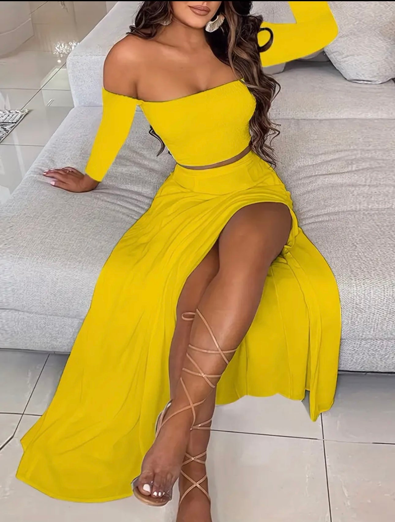 Off The Shoulder High Split Two Piece Set
