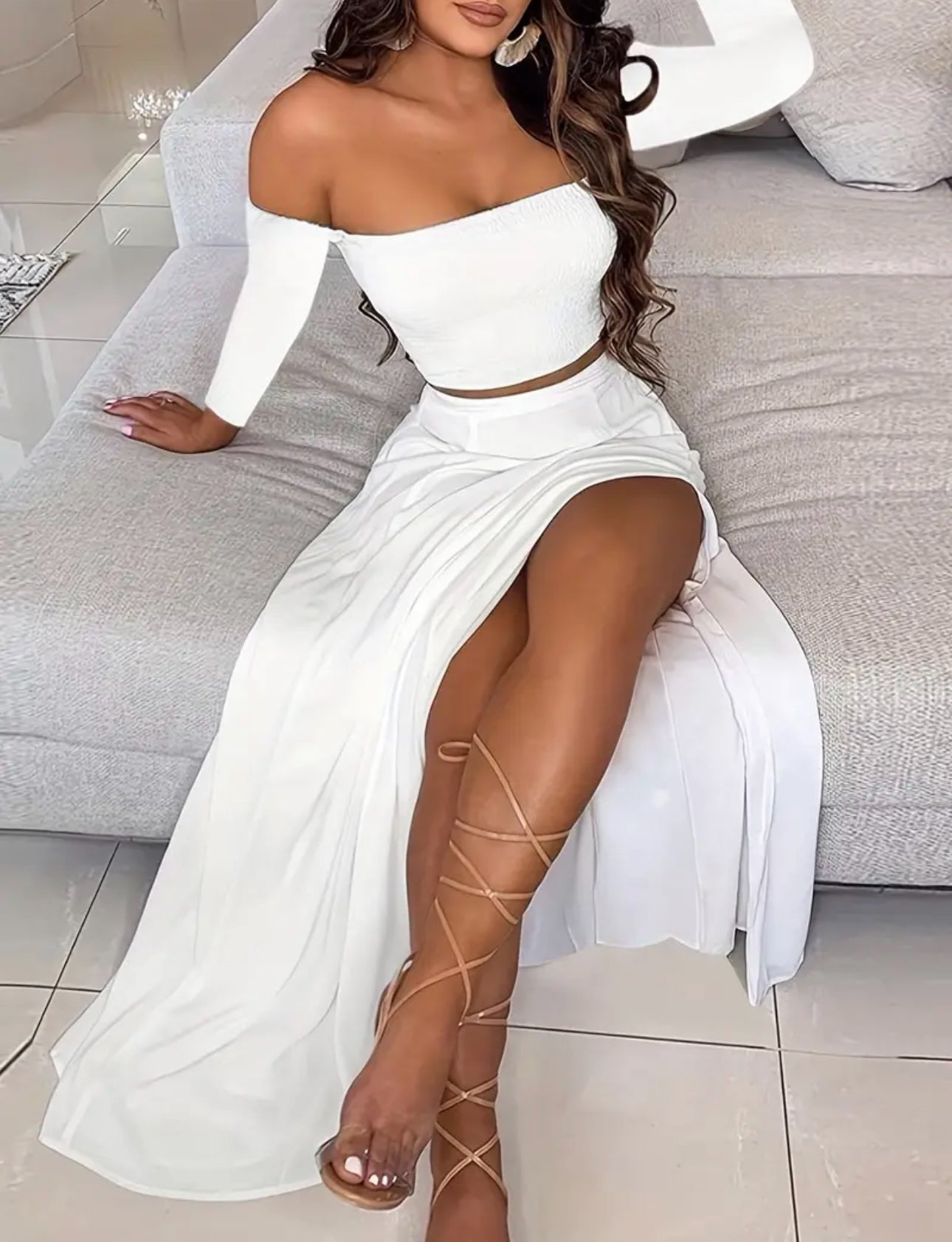 Off The Shoulder High Split Two Piece Set