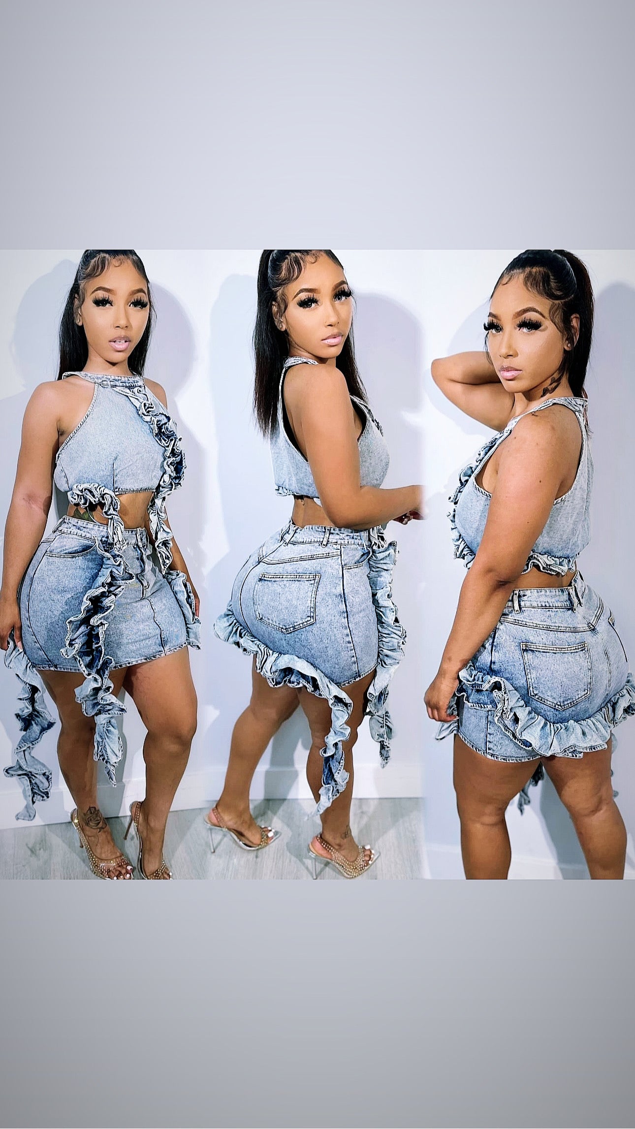 Thelz Ruffle Denim Skirt Set