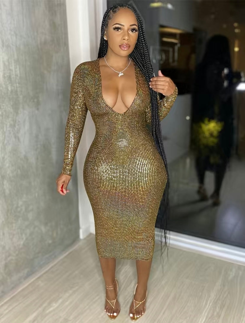 Thelz Sequin V Cut Dress