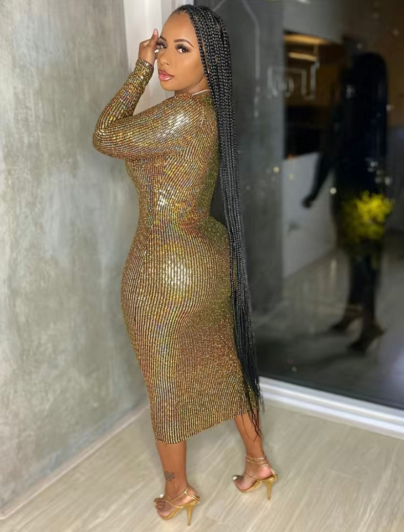 Thelz Sequin V Cut Dress