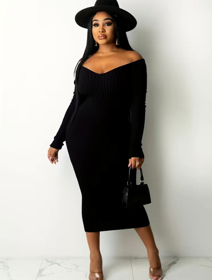 Thelz Ribbed Off The Shoulder Dress