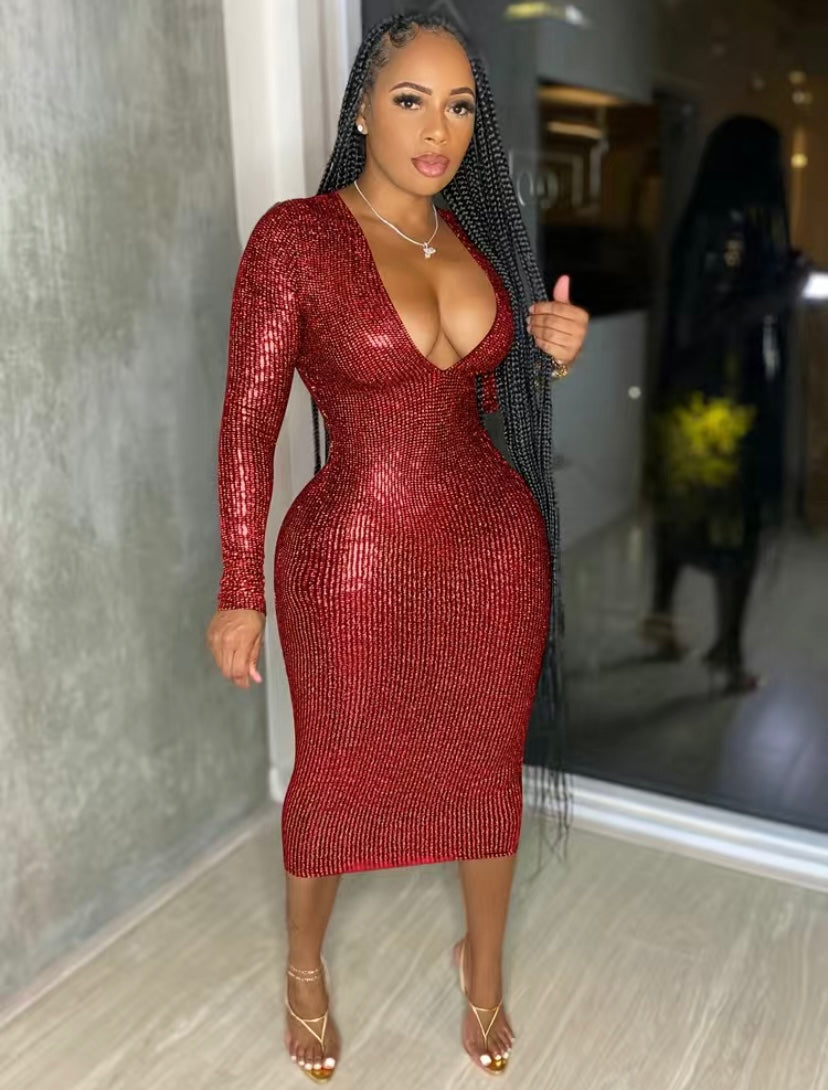 Thelz Sequin V Cut Dress