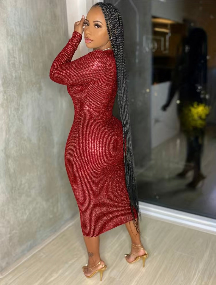 Thelz Sequin V Cut Dress