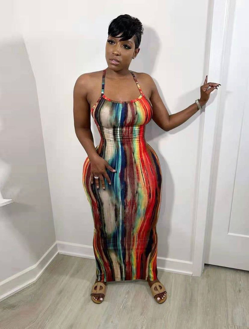Thelz Multicolored Cross Belt Backless Sun Dress