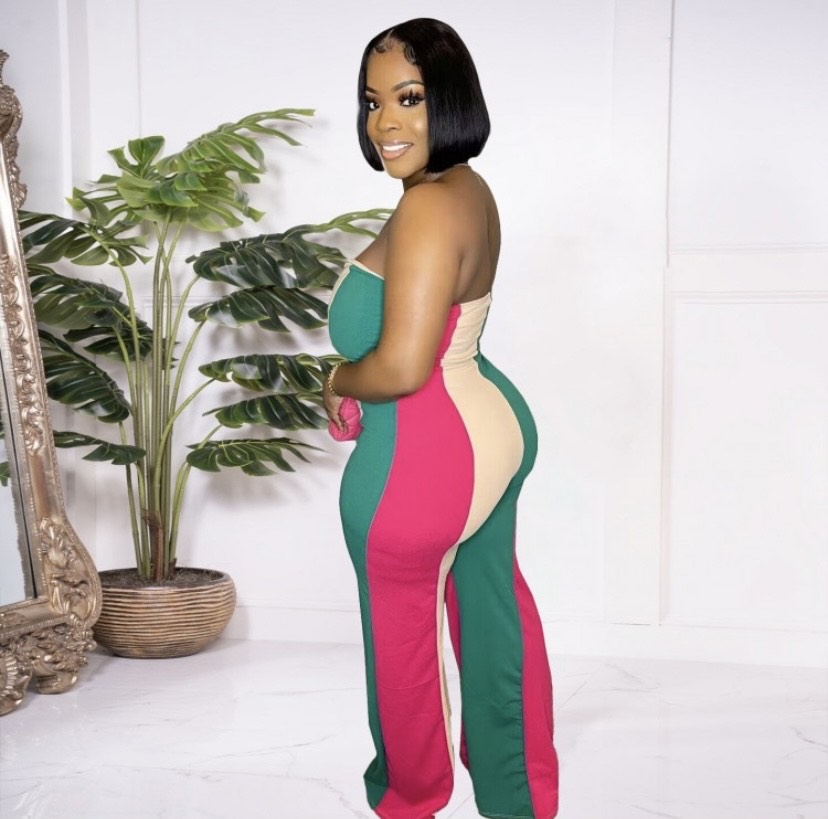 Thelz Striped Colorblock Wide Leg Jumpsuit