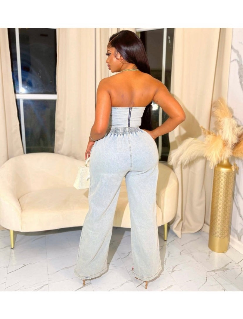 Thelz Strapless Denim Two Piece Set