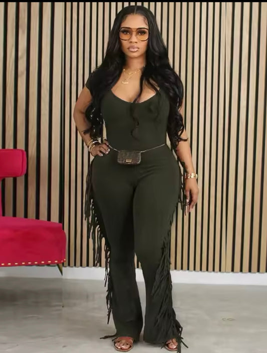 Thelz Fringe Wide Leg Jumpsuit