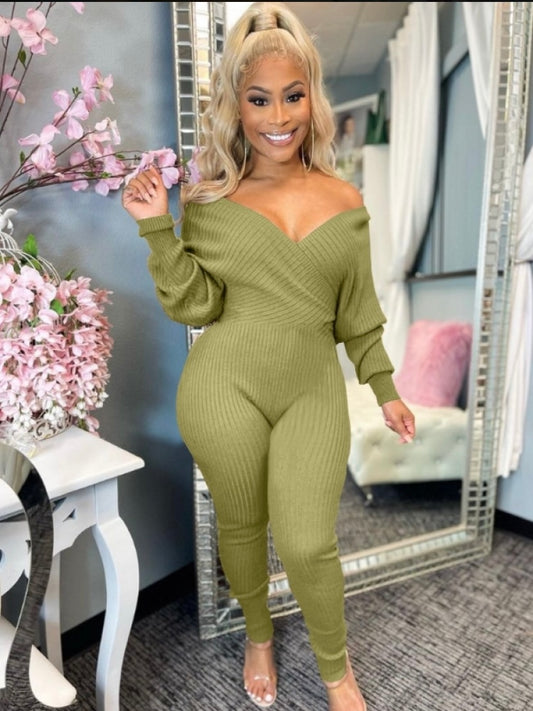 Thelz Ribbed Off The Shoulder Jumpsuit