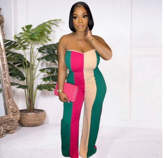 Thelz Striped Colorblock Wide Leg Jumpsuit